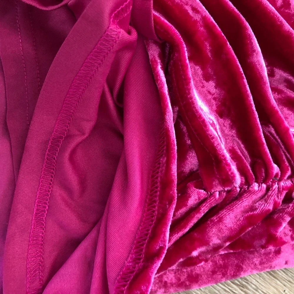 New! V-Neck Fuchsia Pink Velvet Strappy Sexy Mini‎ Cocktail Party Dress Sz S